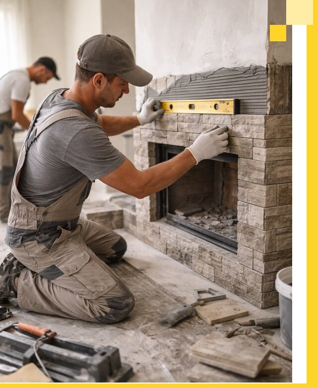 Облицовка каминов в Муравленке, монтаж и отделка натуральным камнем