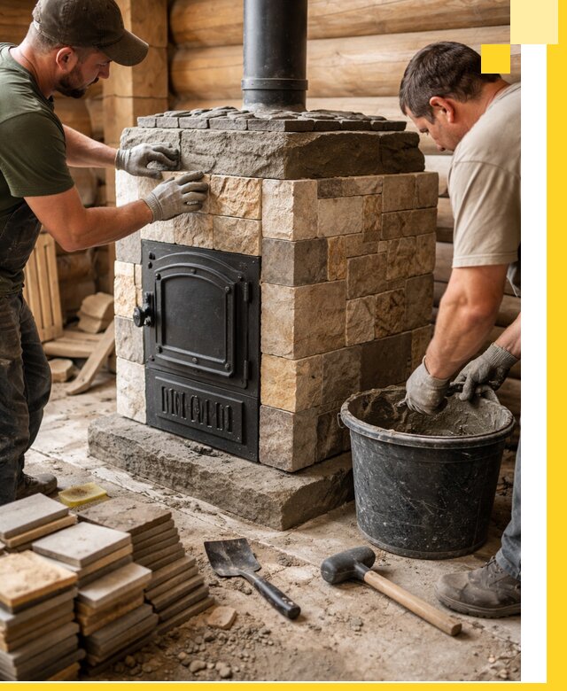 Облицовка банной печи под ключ в Муравленке: камень и плитка