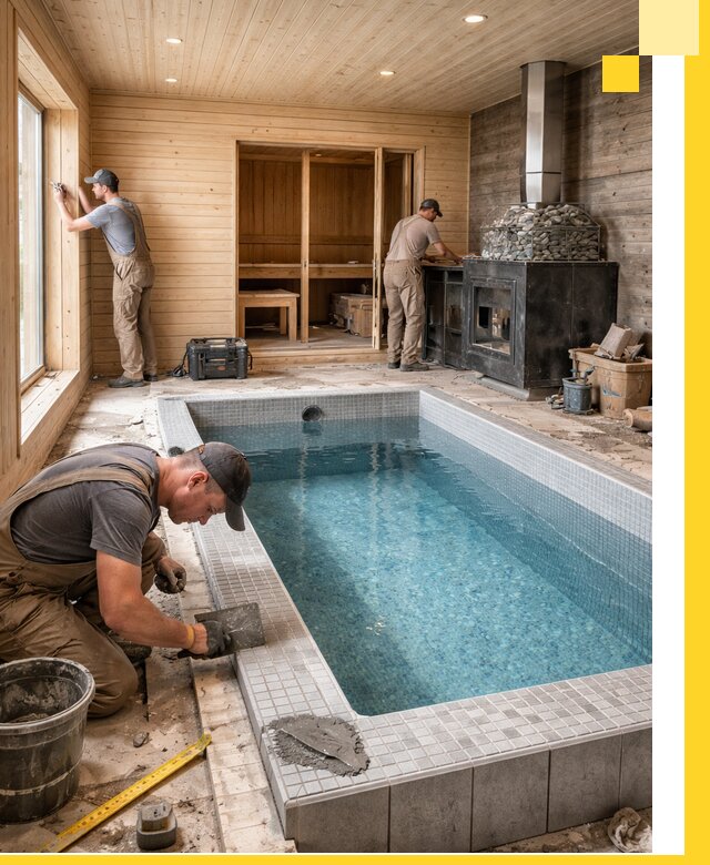 Проект бани с бассейном и сауной в Муравленке под ключ