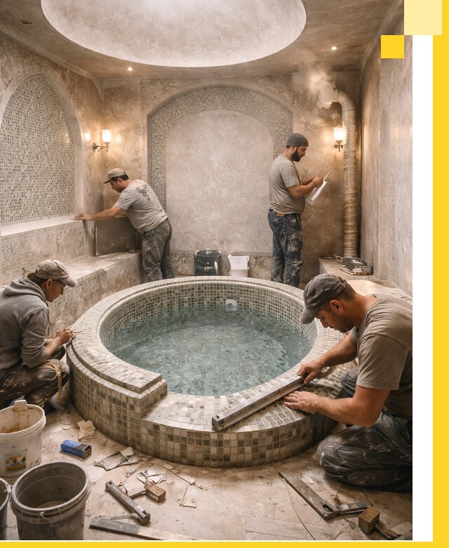 Профессиональное строительство хамама с бассейном в Муравленке под ключ