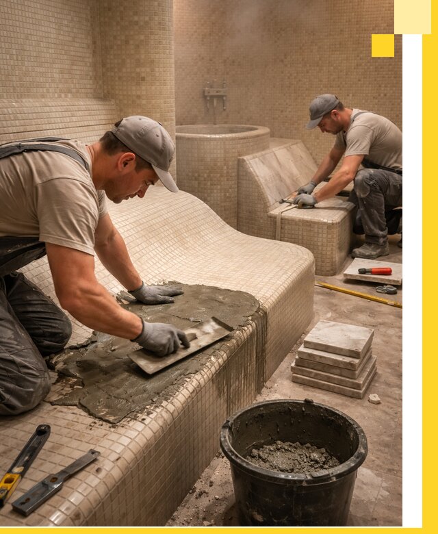 Лежаки для хамама под ключ в Муравленке, проект и монтаж