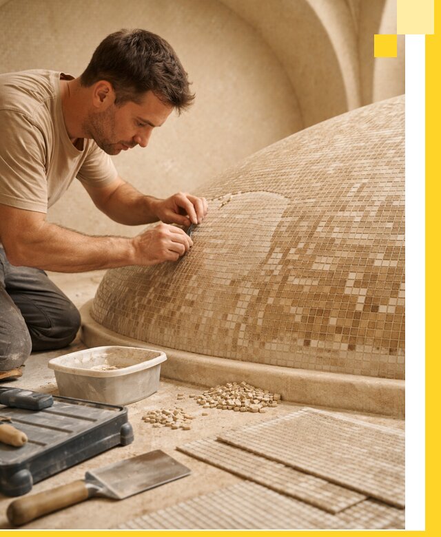 Профессиональная укладка мозаики для хамама под ключ в Муравленке