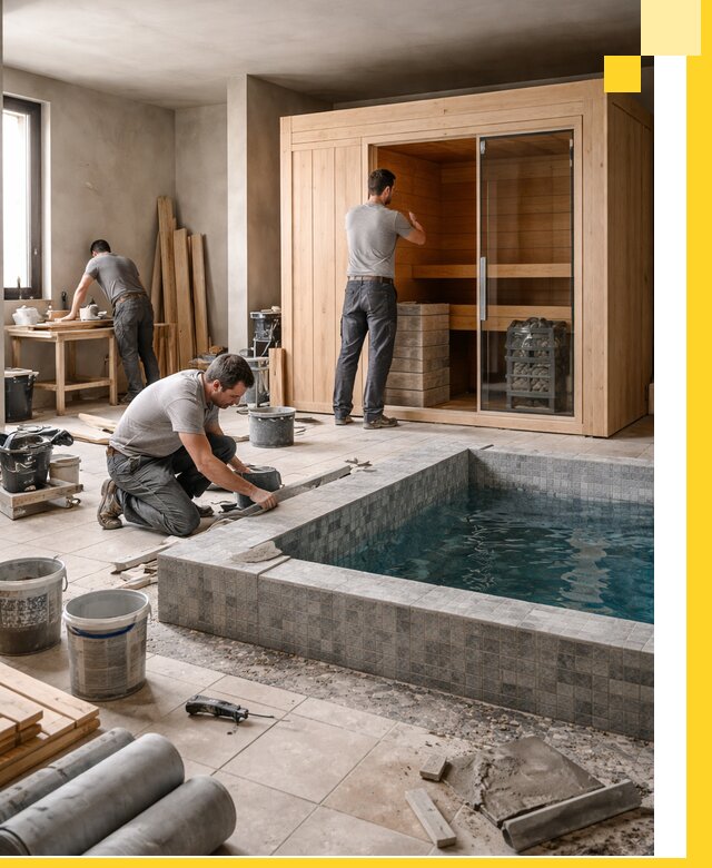 SPA зоны под ключ с бассейном сауной и печью в Муравленке